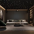 Modern Home Theater Room Interior Design With Starry Ceiling Comfy Sofa And Decorative Rug