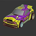 Vibrant Purple Yellow Racing Style Car With Rear Spoiler And Modified Design