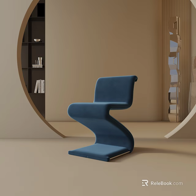Modern Table Lamp In Stylish Room With Blue Chair Circular Arch And Bookshelf 3d model 