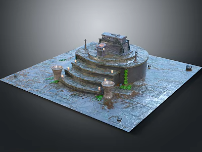 Stone Steps With Circular Structure Candle Holders Ivy And Stone Slab Floor 3d model