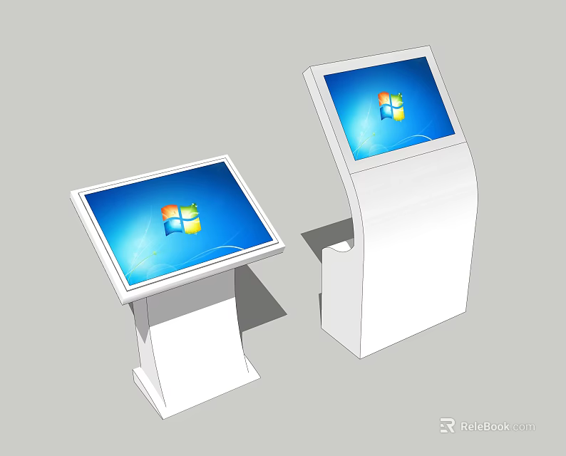 Two Interactive White Public Facilities With Touchscreen Display Screens And Windows Logo 3d model 