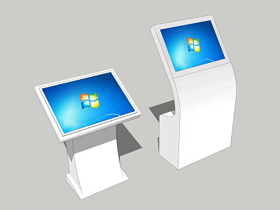 Two Interactive White Public Facilities With Touchscreen Display Screens And Windows Logo 3d model
