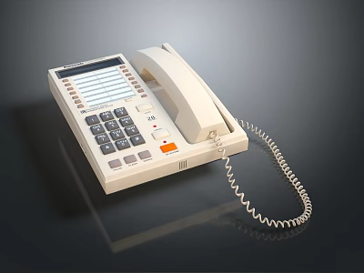 Classic White Retro Landline Phone Featuring Digital Keypad Display Screen And Coiled Cord 3d model