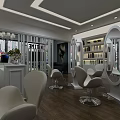 Modern Hair Salon Interior Design With White Styling Chairs Round Mirrors And Wooden Floors