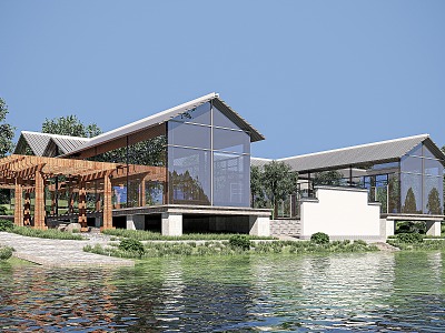 Waterside Villa Riverbank Glass Building Single House Outdoor Leisure Glass Room 3d model