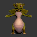 Cute Green Dragon 3D Character With Pink Belly And Tongue Out