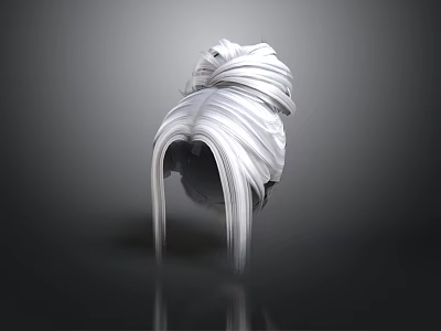 White Twisted Hair Wrapping Human Head Featuring Smooth Texture And Dark Background Reflection 3d model