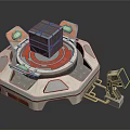 Futuristic Sci Fi Machinery Structure With Central Cube Circular Base And Metal Components 3d model