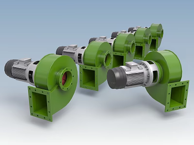 Green Industrial Blower Equipment With Motor And Square Inlet Multiple Units 3d model