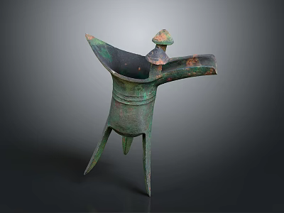 Ancient Chinese Bronze Sculpture With Three Legs And Top Ornament Design 3d model