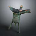 Ancient Chinese Bronze Sculpture With Three Legs And Top Ornament Design