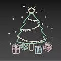 Neon Christmas Tree Wall Decor With Yellow Star String Lights And Colorful Gift Boxes