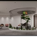Modern Interior Space With Circular Ceiling Water Feature Central Pine Tree And Comfortable Furniture