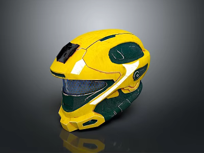 Futuristic Yellow Green Helmet With Reflective Surface Visor And Geometric Details 3d model