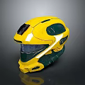 Futuristic Yellow Green Helmet With Reflective Surface Visor And Geometric Details