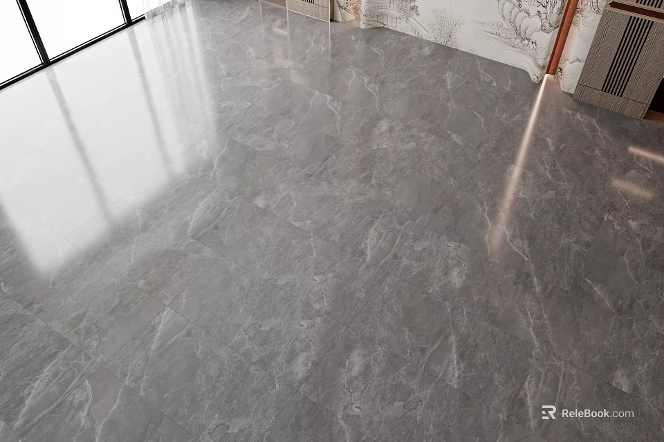 Glossy Gray Marble Like Floor Tiles For Indoor Space 3d model