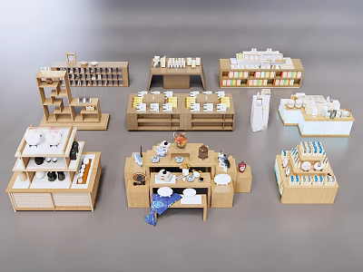Various Wooden Retail Display Shelves For Store Merchandise Showcase Units In Different Styles 3d model