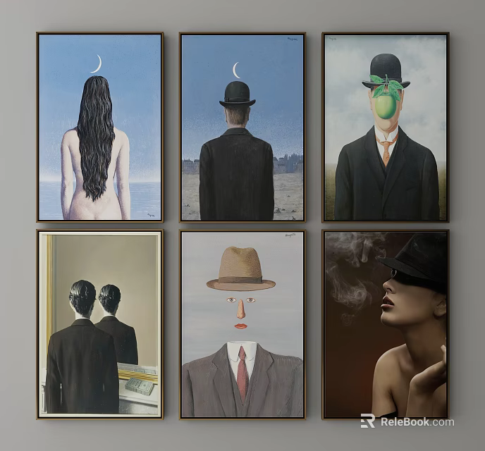 Surreal Figurative Artworks With Various Characters Moon Hats And Mirror Reflections 3d model 