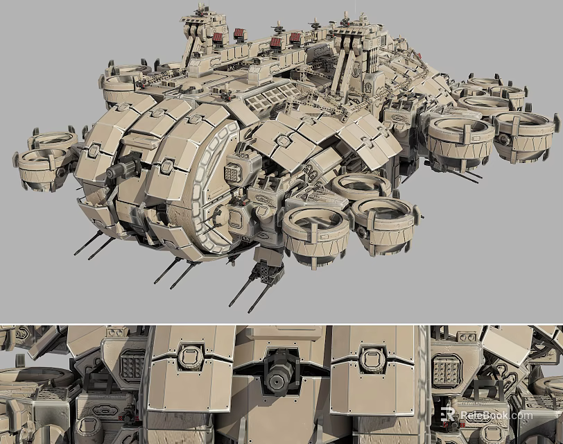 Futuristic Mechanical Weapon Battle Platform With Armored Structure And Cannons 3d model 
