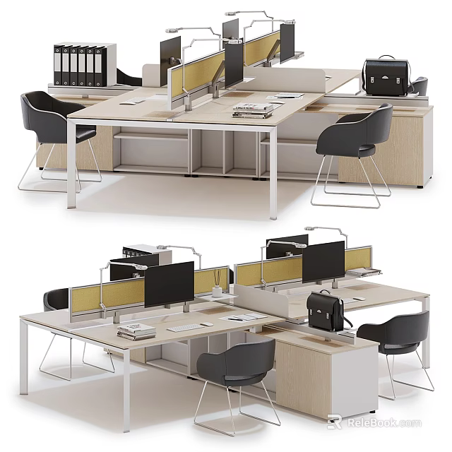 Modern Office Workspace With Desks Partitions Monitors And Ergonomic Chairs 3d model 