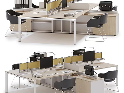 Modern Office Workspace With Desks Partitions Monitors And Ergonomic Chairs 3d model