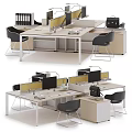 Modern Office Workspace With Desks Partitions Monitors And Ergonomic Chairs
