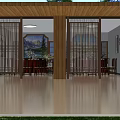 Traditional Chinese Private Dining Box Interior With Wooden Lattice Screens Dining Table And Chairs