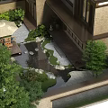 Traditional Garden Landscape With Courtyard Stone Path Small Pond Wooden Platform And Green Plants