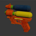 Colorful Red Water Gun Toy With Blue And Yellow Bottles For Kids Play