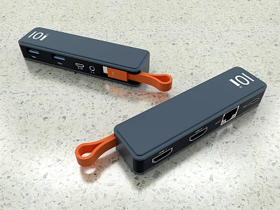 101 Brand USB C Hub Multi Port Docking Station Gray Design With Orange Strap 3d model