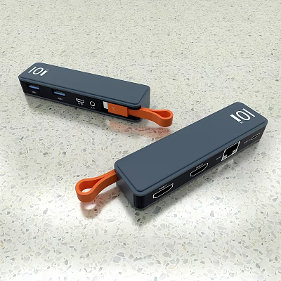 101 Brand USB C Hub Multi Port Docking Station Gray Design With Orange Strap 3d model