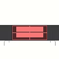 Modern Black Red TV Stand With Open Compartments And Metal Legs