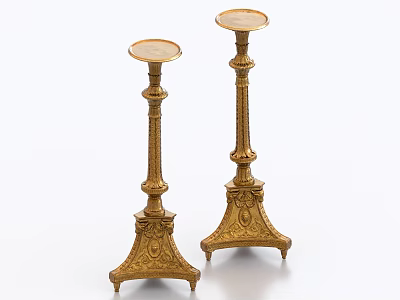 Pair Of Decorative Golden Candle Holders With Intricate Carved Design For Home Living 3d model