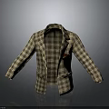 Brown Beige Plaid Blazer With Light Inner Lining And Red Pocket Emblem Detail