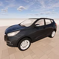 Top View of Black Car with Two People Inside Parked on Light Colored Tiled Floor