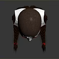 Human Head Model With Detailed Facial Features And Brown Braided Pigtails With Red Accessories