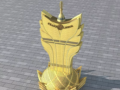 Golden Lotus Shaped Architectural Structure With Grand Casino Signage 3d model