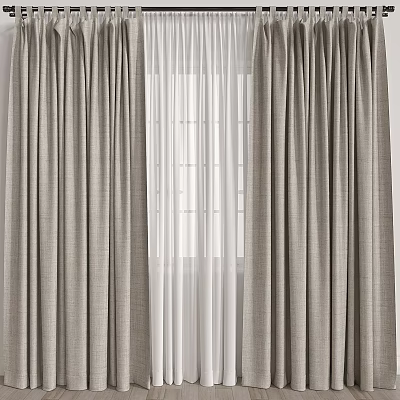 Light Gray Textured Curtains With White Sheer Voile For Window Decoration 3d model