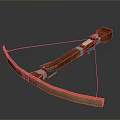 Traditional Wooden Mechanical Bow With Curved Arms Bowstring And Red Metal Components