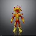 Burning Flame Skeleton Creature With Red Yellow Glow And Dark Background Reflection