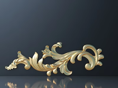 Elegant Golden Ornate Carving With Curved Floral Patterns On Dark Background 3d model