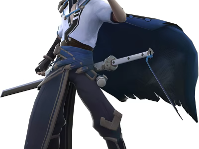 Game Movie Character In White Top With Blue Accents Sword At Waist And Blue Cloak 3d model