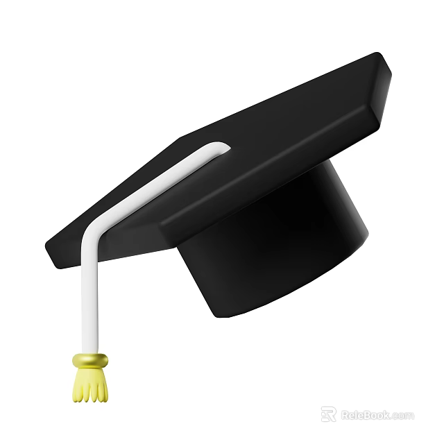 Classic Black Graduation Cap With White Brim And Yellow Tassel Design 3d model 