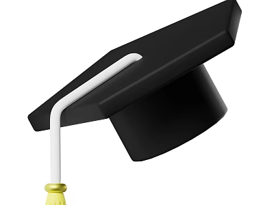 Classic Black Graduation Cap With White Brim And Yellow Tassel Design 3d model