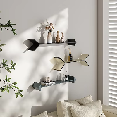 Modern Living Room Interior With Stylish Floating Wall Cabinets Decorative Vases And Green Plants 3d model