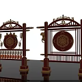 Traditional Red And Gold Art Installation With Circular Decorations Lanterns And Dragon Elements 3d model