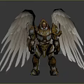 Angelic Warrior Character With Golden Armor And Large White Wings
