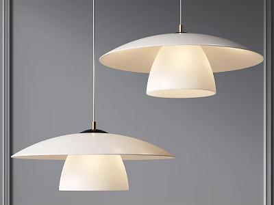 Two Stylish Modern White Mushroom Shaped Pendant Lights For Interior Design 3d model