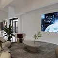 Modern Lounge Area Interior With Comfortable Sofa Armchairs Round Rug And Green Plants
