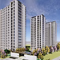 Modern Residential Entrance With Glass Canopy White Walls And High Rise Buildings